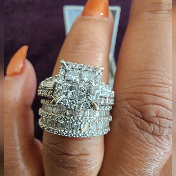 Zales 14K White Gold Princess-Cut Diamond Engagement Ring & Wedding Band Set - Picture 5 of 13